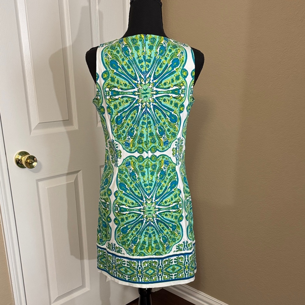 London Times Vibrant Green and Blue Patterned Dress - Picture 4 of 5